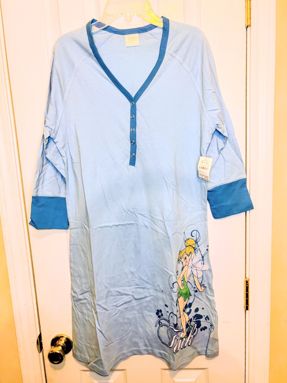 Blue Disney Store Sleepshirt Tinker Bell with “Tink”& Floral💐Accents Sz S/M